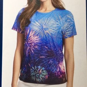4/$25 Blue short sleeve top fireworks pattern